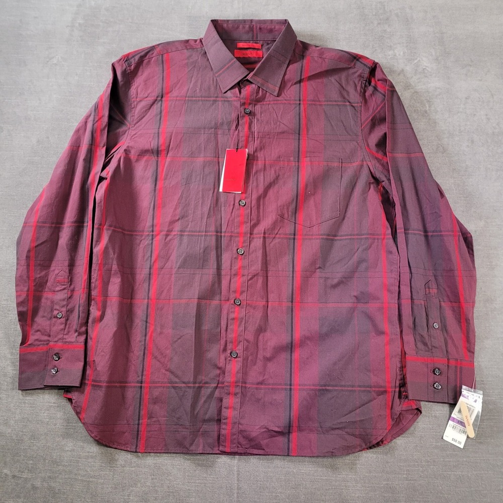 Alfani Mens Size XXL Modern Fit Red Plaid Button‎ Up Shirt Preppy 2XL NEW